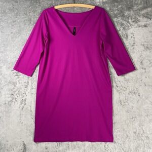Porto San Francisco Womens Sz 1 (S) Pink Fuschia Shift Dress V Neck 3/4 Sleeves
